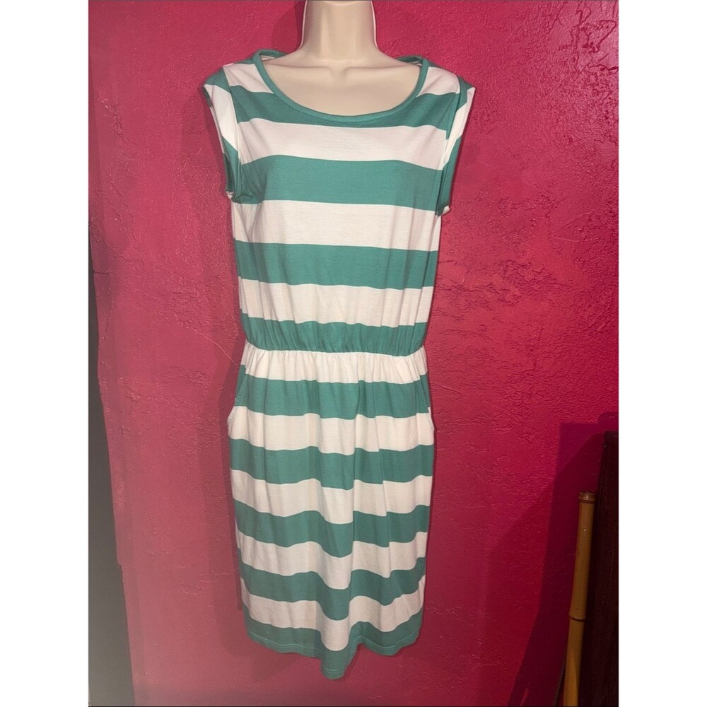 Boden teal & white BlackBerry Midi Dress. Nautical, preppy. Soft casual. Sz 8.